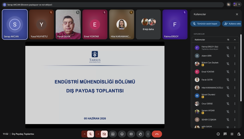 Endüstri Mühendisliği Bölümü Dış Paydaş Toplantısı Gerçekleştirildi